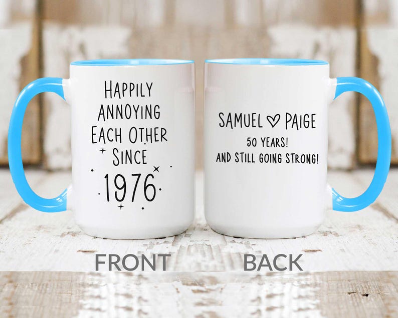 50th Anniversary Mug, 50 Year Wedding Anniversary Gift For Wife Husband, Happy 50 Yr Golden Mom Dad Parents Personalized Couple Coffee Cup image 7