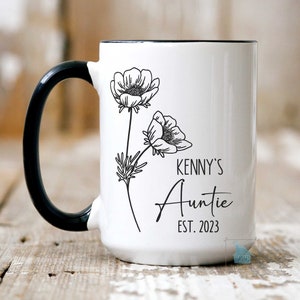 Auntie Mug, Auntie Gift, Personalized Aunt Coffee Mug, Auntie To Be Cup, Aunt Pregnancy Announcement Gift, Custom Name, Aunt Aunty EST