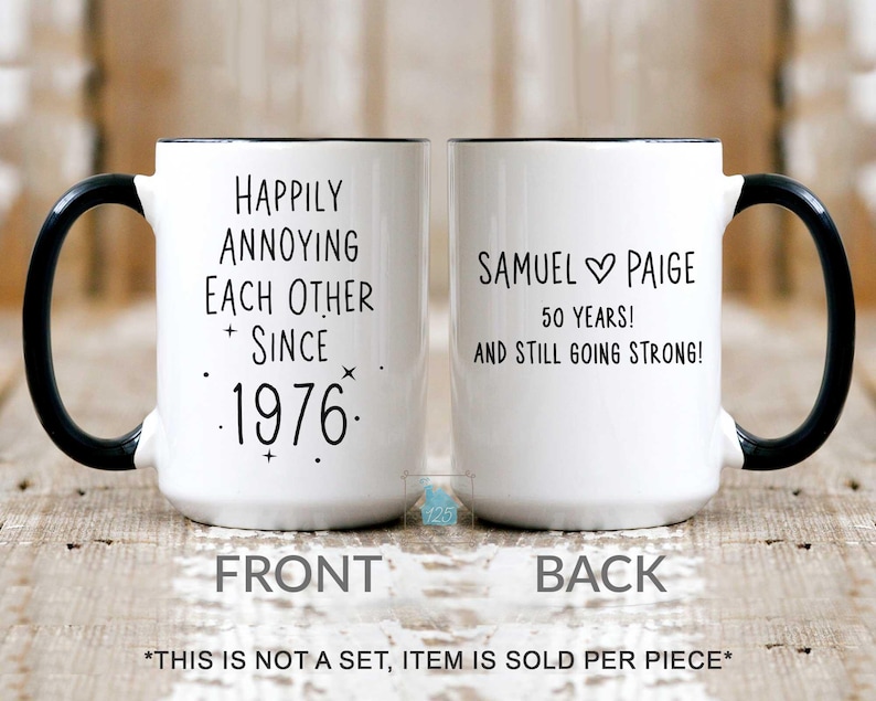 50th Anniversary Mug, 50 Year Wedding Anniversary Gift For Wife Husband, Happy 50 Yr Golden Mom Dad Parents Personalized Couple Coffee Cup image 1