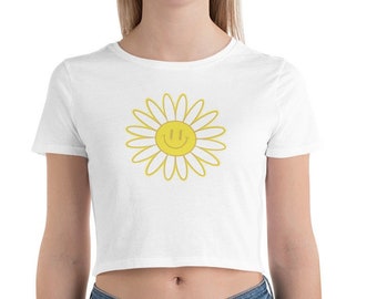 Women’s Crop Tee, crop top, daisy crop top, daisy tee, fashion teens, happy daisy