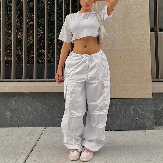 Baggy White Parachute Cargo Pants Etsy UK