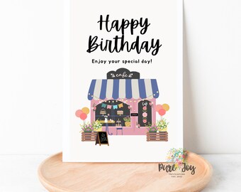 Sweet Bakery Shop Birthday Greetings, Blank Note Card, Kraft Envelope, Thinking of You, Stationary, Single Card or Set of 4