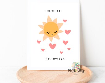 Eres Mi Sol Eterno, Valentine's Day Note Card, Just Because, Espanol, Kraft Envelope, Love You, Thinking of You, Single Card or Box Set of 4