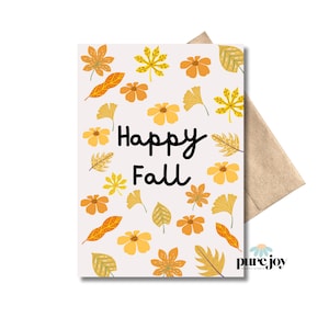 Sweet Happy Fall Greetings, Blank Note Card, Kraft Envelope, Thinking of You, Stationary, Seasonal, Single Card or Set of 8