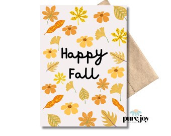 Sweet Happy Fall Greetings, Blank Note Card, Kraft Envelope, Thinking of You, Stationary, Seasonal, Single Card or Set of 8