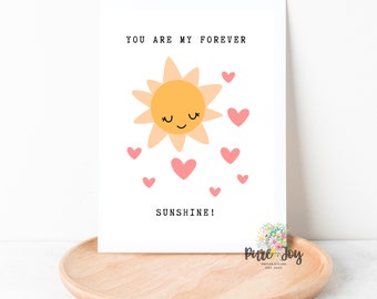 You Are My Forever Sunshine, Valentine's Day Note Card, Just Because,Kraft Envelope, Love You, Thinking of You, Single Card or Box Set of 8