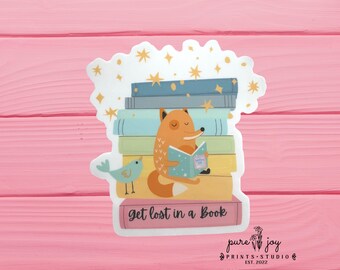 Get Lost in a Book Sticker, Water proof, Vinyl, Book Lover Sticker, Reading Fox, Bookish