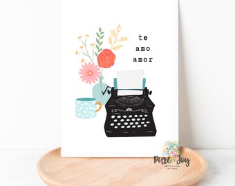 Te Amo Amor, Valentine's Day, Greetings, Blank Note Card, Espanol, Kraft Envelope, Thinking of You, Stationary, Single Card or Set of 4