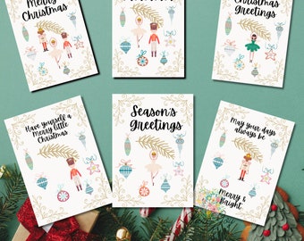 Nutcracker Ornament Christmas Card Set of 6 | Christmas Note Cards, Kraft Envelope, Christmas Cards, Musical Stationary, Individually or Set