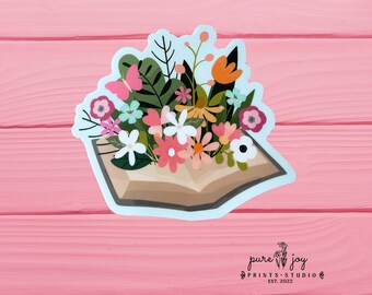 Book Full of Flowers Sticker, Water proof, Vinyl, Book Lover Sticker, Flowers