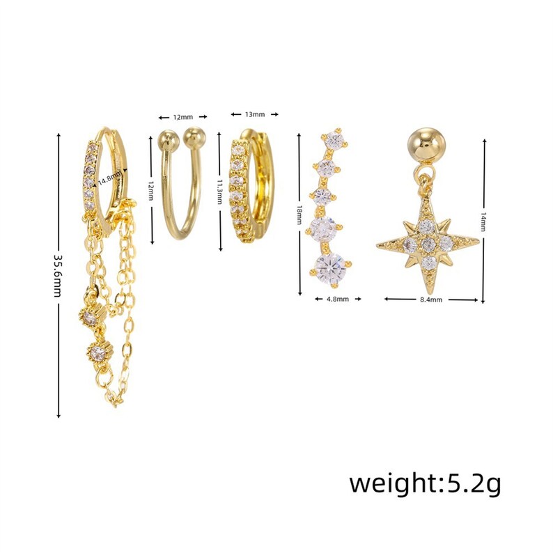 18K Gold Stars Tassel Hoop Earring Setdelicate Etsy UK