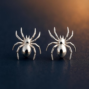 Sterling Silver Spider Stud Earrings – Gothic Insect Jewelry – Halloween Gift – Creepy Cute Earrings – Alternative Style