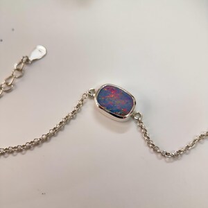 Genuine Opal Bracelet, Ruby Red Rectangle, Handmade 925 Sterling Silver Jewelry, Sister Gift