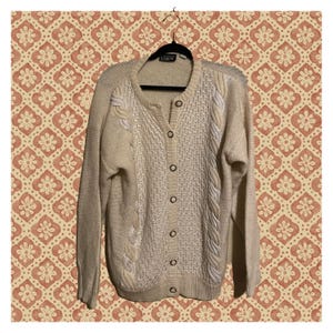 Vintage Mohair Cardigan / 80s Knitted Beaded Button Up Sweater / Embellishment Sweater / Large Warm Winter Cardigan / Emos Cardigan
