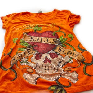 Vintage Orange Ed Hardy Shirt with Rhinestones
