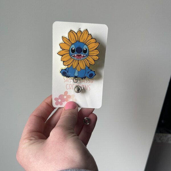 Sunflower alien badge reel | nurse gift