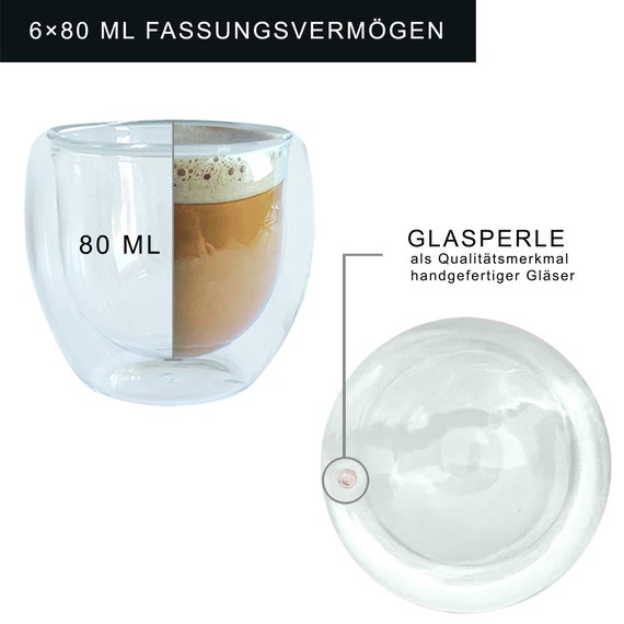 Double Wall Espresso Insulated Glass Cups Set Of 4 80ml Coffee Mug Tea  Glasses