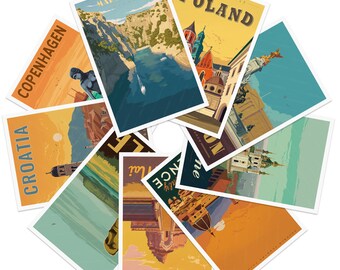 C Set of 9 pcs Custom Postcards Money saver Vintage World Travel City Postcard Art, Personalized Home Decor Gifts, Retro Wall Sticker,Custom