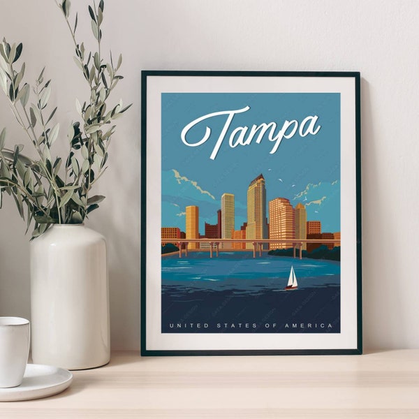 Tampa Florida Personalize Vintage American Travel City Poster Art Print,Personalized Home Decor Gifts, Retro Wall Sticker, City Poster