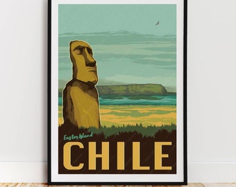 Easter Island Chile Travel Poster - Easter Island Vintage Poster, Living Room Decor, Wall Decor, Birthday Gifts, Anniversary