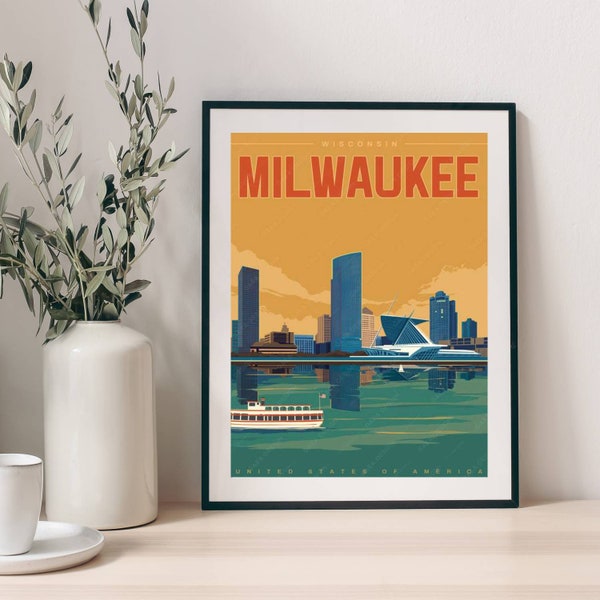 Milwaukee Wisconsin Personalize Vintage American City Poster Art Print, Personalized Home Decor Gifts, Retro Wall Sticker, Gifts for him