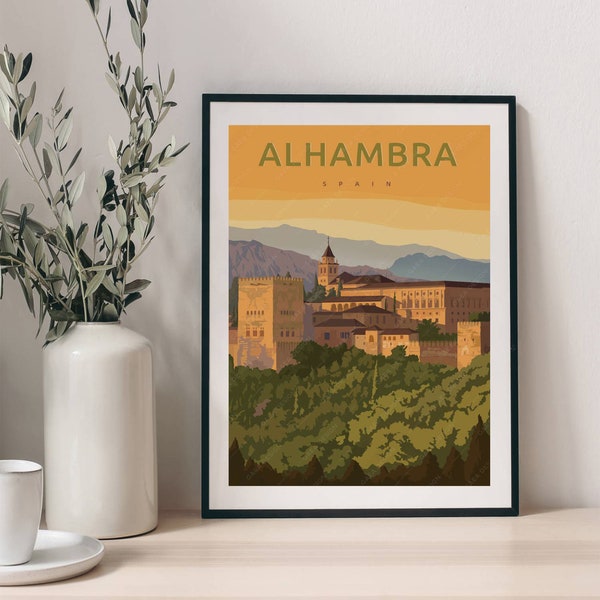 Alhambra Granada Spain Personalized  Vintage Travel Poster Print, Travel Map, WorldTravel, Personalized Gifts, Retro Wall Poster, Art Poster