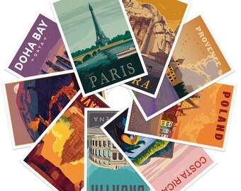 G Ensemble de 9 pcs Cartes Postales Personnalisées Économiseur d'argent vintage Monde Voyage Ville Carte Postale Art, Cadeaux Décoratifs Personnalisés, Autocollant Mural Rétro, Personnalisé