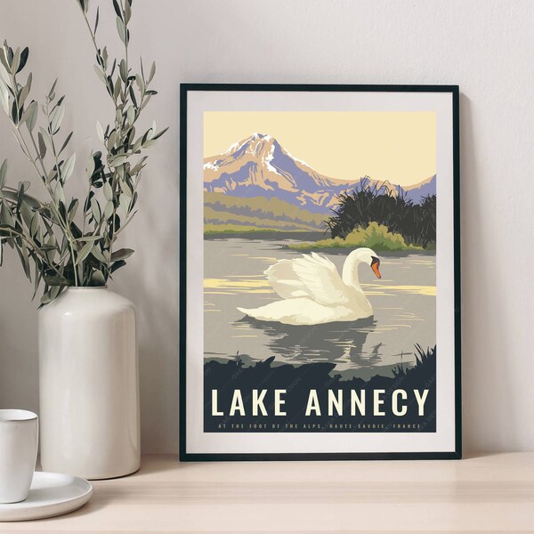 Lac d’Annecy Français Impression d’affiche de voyage vintage personnalisée, Carte de voyage, WorldTravel, Cadeaux personnalisés, Affiche murale rétro, Affiche d’art