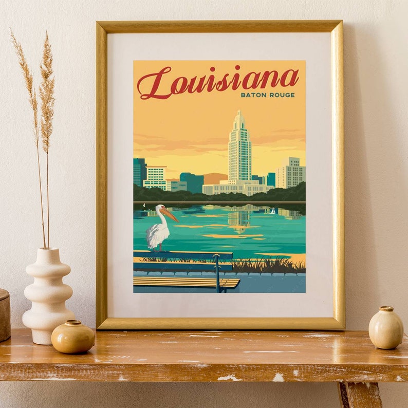 Baton Rouge Louisiana Personalize Vintage American City Poster Art