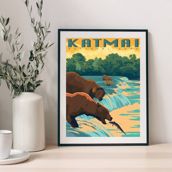 Katmai National Park Personalized Vintage American USA National Park Poster Art PrintRetro Wall Poster,Christmas gifts