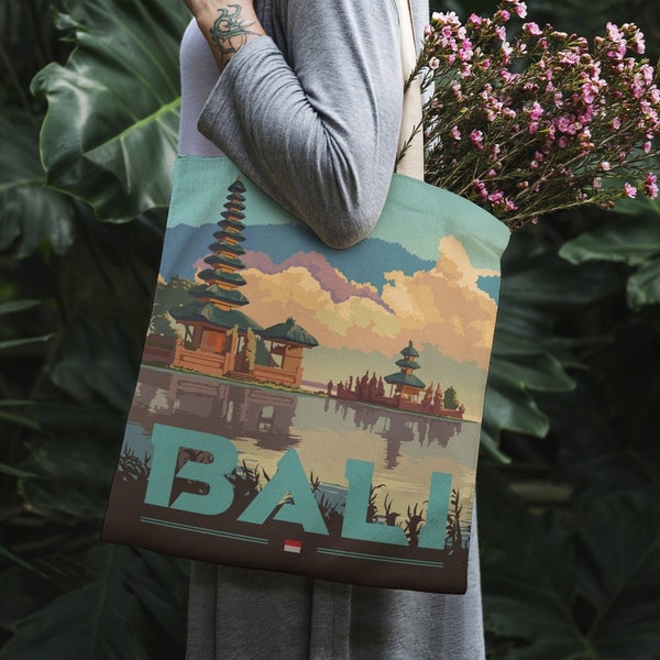 Bali, Indonésie vintage Travel City Art Single Tote Canvas Bag, Tote Bag with vintage Travel Poster Shopping Bags With World Travel