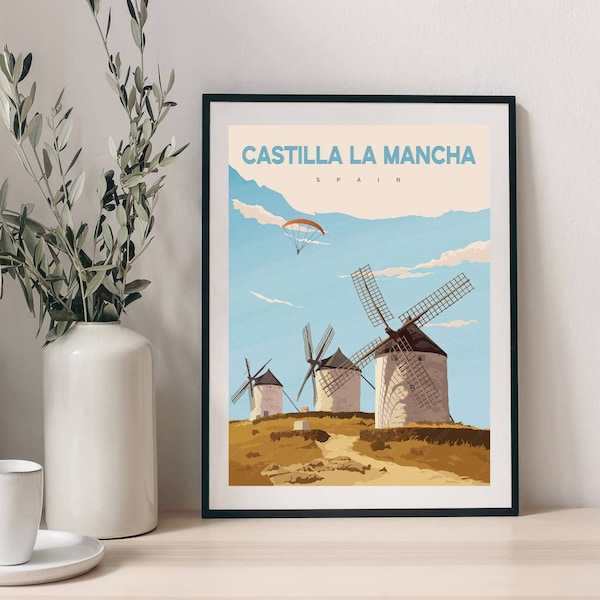 Castilla–La Mancha Spain Personalized Vintage Travel Poster Print,Travel Map, WorldTravel, Personalized Gifts, Retro Wall Poster, Art Poster