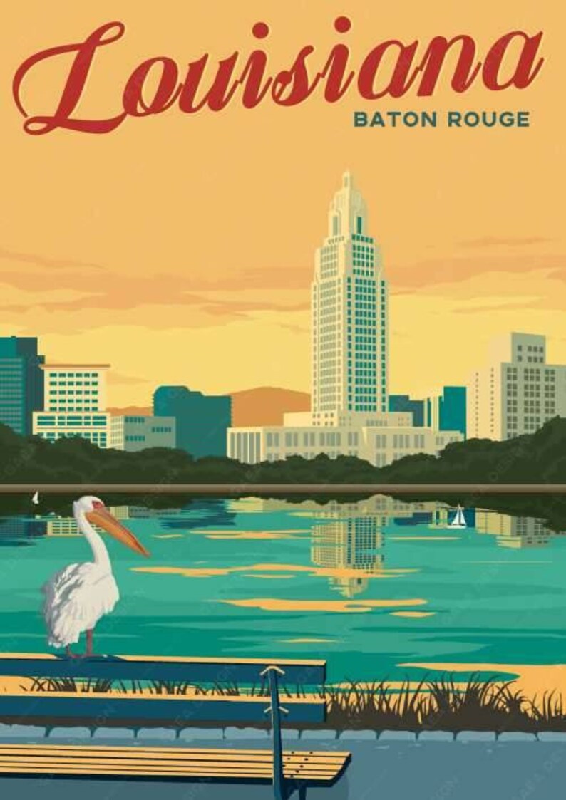 Baton Rouge Louisiana Personalize Vintage American City Poster Art