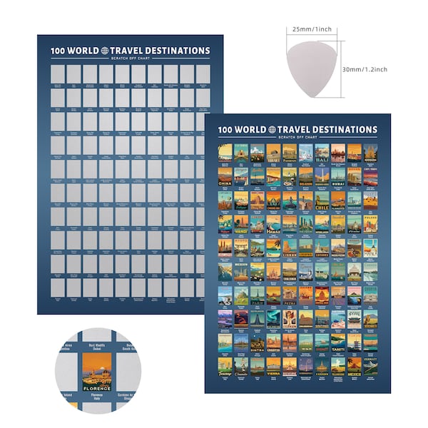 Grande taille 100 destinations urbaines du monde du voyage à gratter, kit de collage d'affiches de voyage Bucket List, pour les pionniers du voyage dans le monde