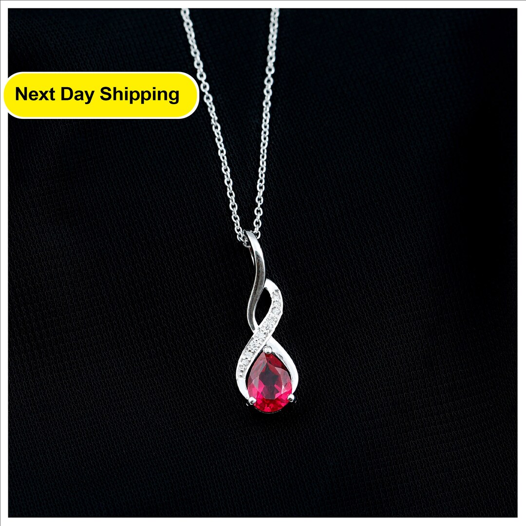Ruby Monday Infinity Ruby Infinity Pendant Necklace With Moissanite Pear Shaped - Etsy