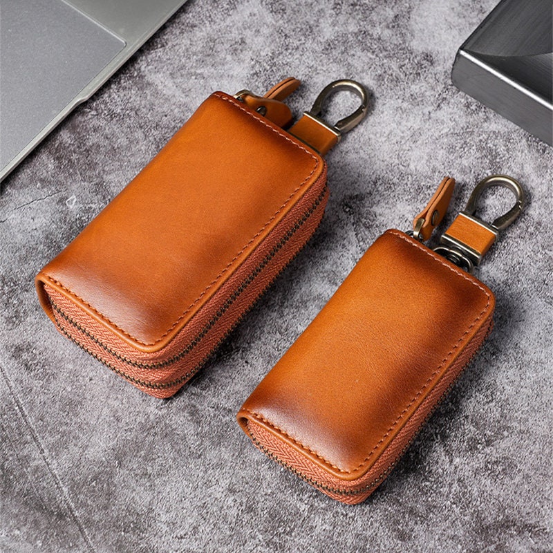 Genuine Leather Car Key Holder Bag Keychain Case With 4 Hooks Etsy