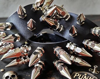 Spiked Punk Leather Bracelet: Handmade Gothic Rocker Cuff