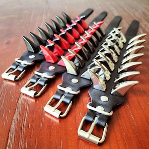 Shark Fin Studded Leather Cuff: Punk Goth Silver/Gunmetal/Red/Black Spike Bracelet