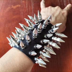 Spiked Punk Leather Bracelet: Handmade Gothic Rocker Cuff