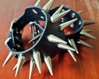 Handmade Gunmetal Black Spike Leather Cuff Bracelet: 20mm Studded Punk Grunge Jewelry