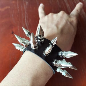 Hexagon Spike Leather Cuff: Punk Rock Studded Bracelet