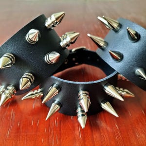 Handmade Punk Leather Spike Bracelet: Silver Studded Gothic Cuff