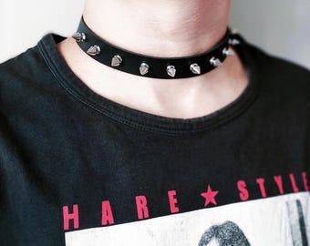 Real Leather Spiked Choker Necklace 1/2