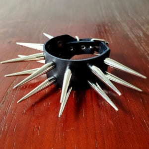 Punk Silver Spiked Leather Bracelet: 1.57” Long Studded Wrist Cuff