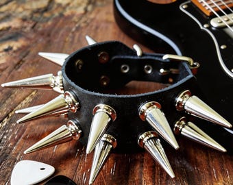 Silver Tree Spiked Leather Cuff Bracelet: Punk Rocker Jewelry