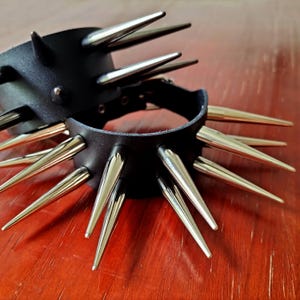 Punk Silver Spiked Leather Bracelet: 1.57” Long Studded Wrist Cuff