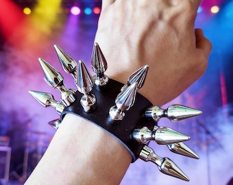 Large Tree Spiked Leather Cuff  Punk Bracelet: Rivet Studded Goth Wristband