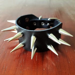 Minimalist Punk Leather Cuff: Silver Spike Bracelet, Adjustable Unisex Design