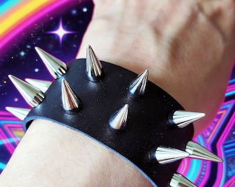 Spiked Leather Cuff Bracelet: Handmade Punk Rock Unisex Wristband