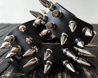 Punk Spike Leather Bracelet: Studded Grunge Wristband, Rock Goth Cuff